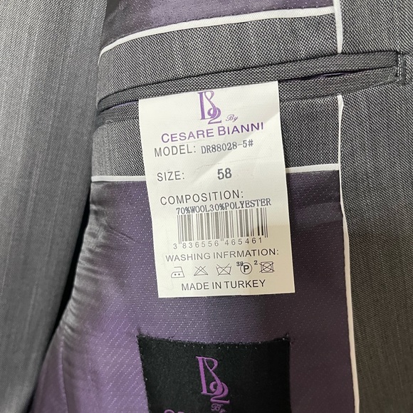 NWT mens grey suit 58/42 Euro.  Husband tried it on more like a big 44/small 46 - Picture 6 of 16